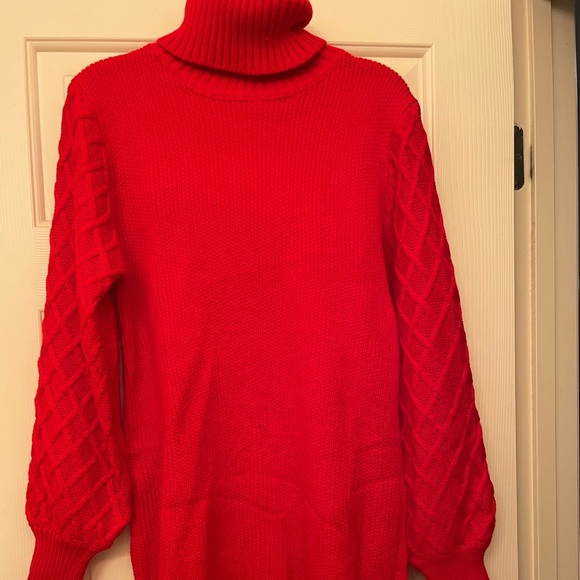 Dresses & Skirts - Red sweater dress with argyle sleeves
